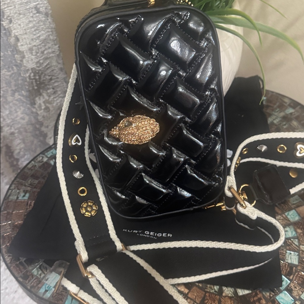 Kurt Geiger Black Patent Quilted Crossbody Bag